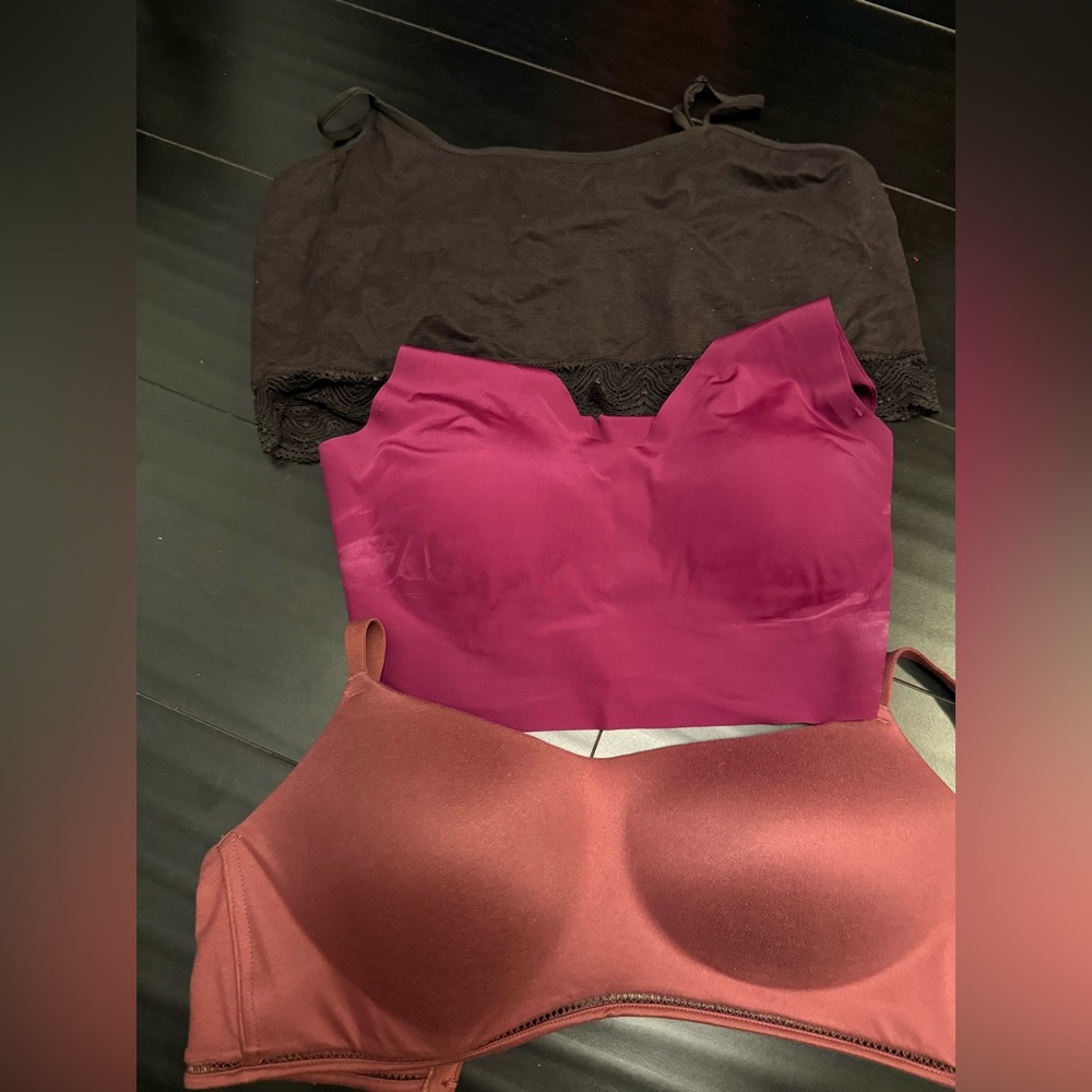 Set of Three Women's Bras in Black, Pink, and Brown large 34DD